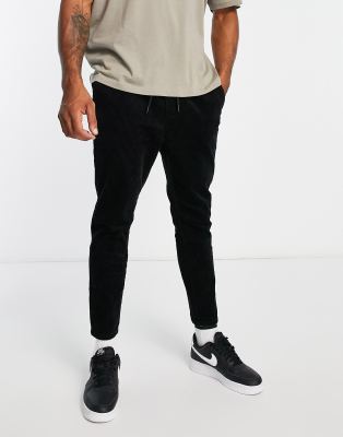 Only & Sons - Tapered, cropped bukser med elastisk talje i sort fløjl