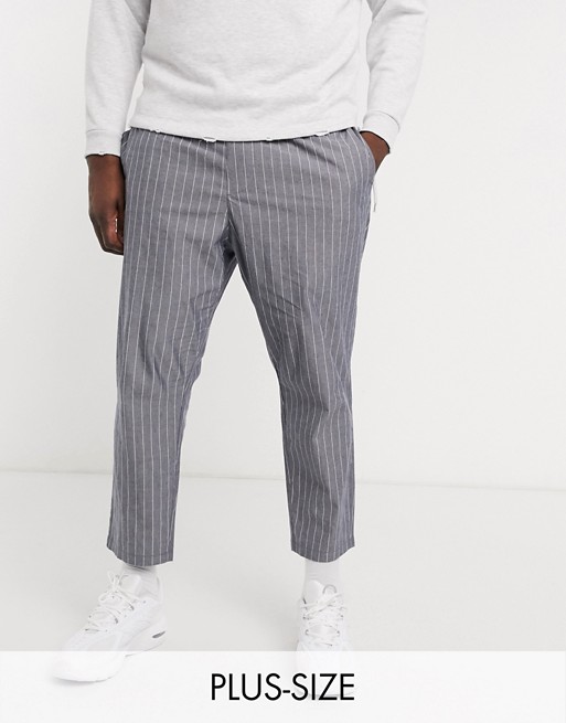 Only & Sons Plus tapered cropped fit pin stripe trousers in grey