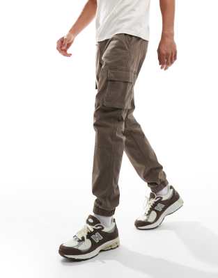 tapered cuffed cargo pants in light brown