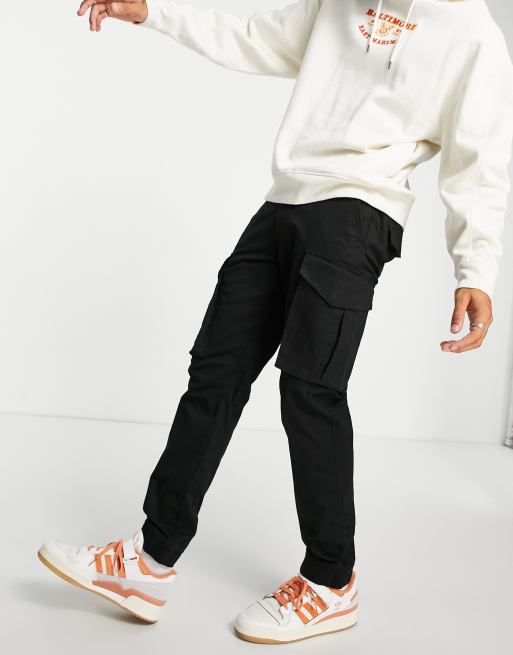Only & Sons tapered fit cargo pants in black ASOS
