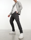 [ONLY & SONS] Only & Sons tapered fit cargo pants in grey XS Grey Pinstripe