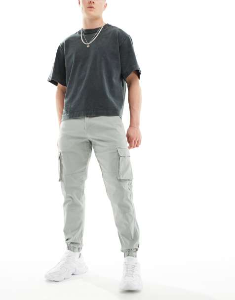 ONLY & SONS tapered fit cargo pants with cuffed bottoms in light sage - view 1