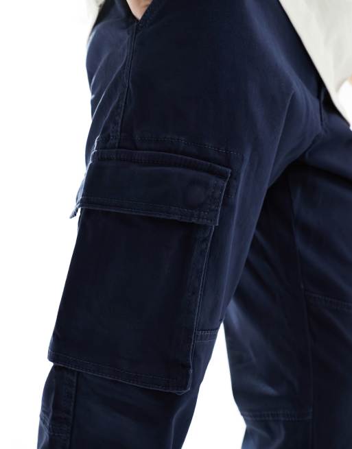 ONLY & SONS tapered fit cargo pants with cuffed bottoms in navy