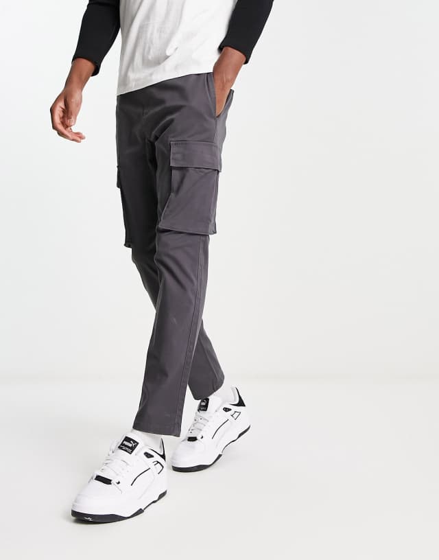 Only & Sons tapered fit cargo pants with elasticized waist in gray