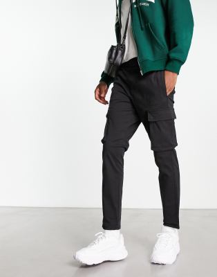 Only & Sons tapered fit cargo trouser with elasticated waist in black - ASOS Price Checker