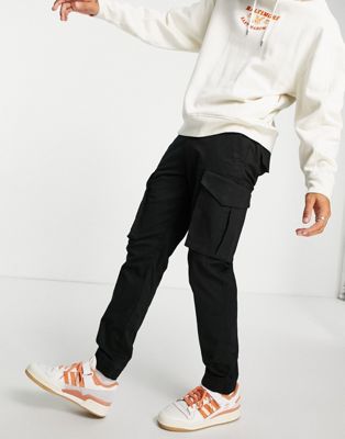 Only & Sons tapered fit cargo trousers in black