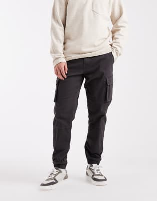 tapered fit cargo with cuffed bottom in gray