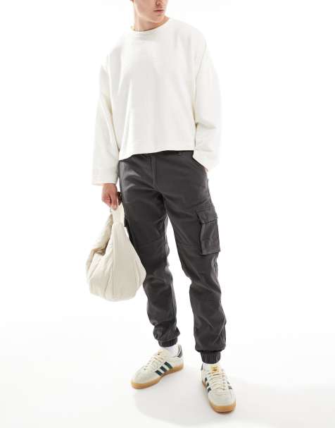 Only & Sons tapered fit cargo with cuffed bottom in gray - view 1