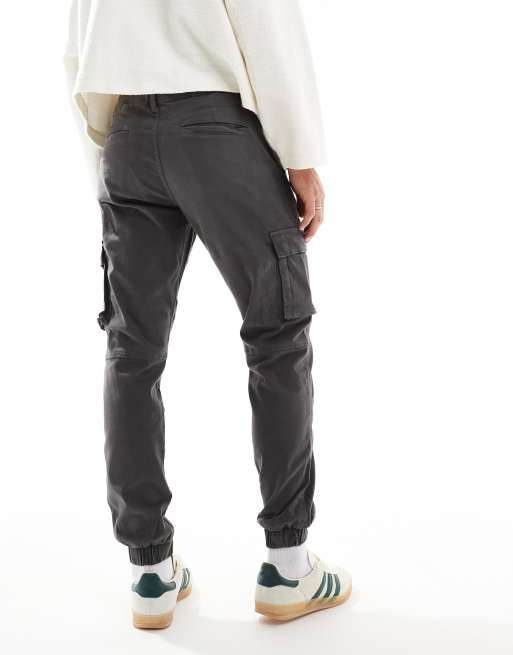 Only & Sons tapered fit cargo with cuffed bottom in gray