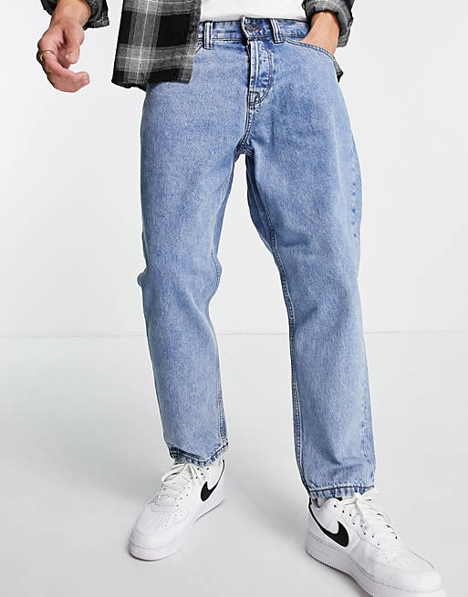 Only & Sons tapered fit cropped jeans in light vintage wash blue