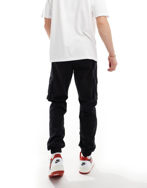 Only & Sons tapered fit cuffed cargo pants in black