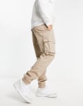 [ONLY & SONS] Only & Sons tapered fit cuffed cargo pants in stone-Neutral W29 L30 Chinchilla