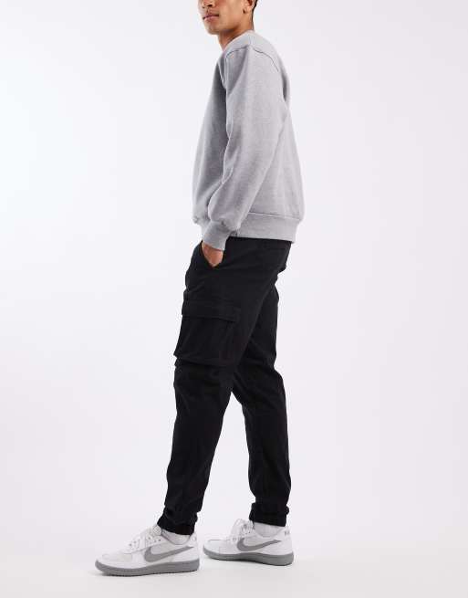 Only & Sons tapered fit cuffed cargo pants in black