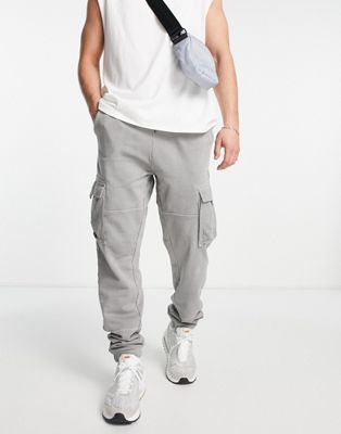 Only & Sons tapered fit washed cargo joggers in grey