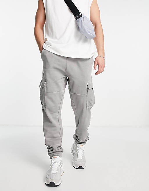 Only & Sons tapered fit washed cargo joggers in grey | ASOS