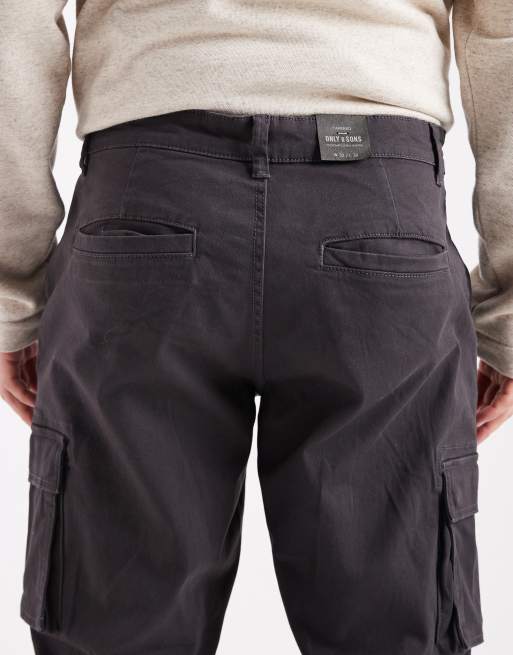 Only & Sons - Tapered grå cargobukser med tætsiddende buksekanter, 5 af 5