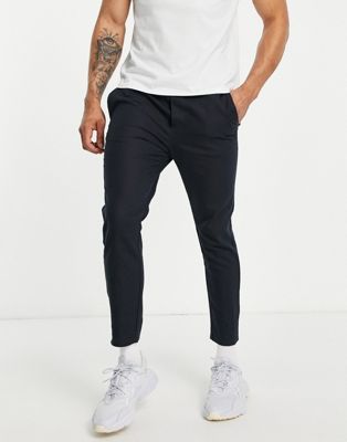 Only & Sons tapered linen mix crop trousers in navy