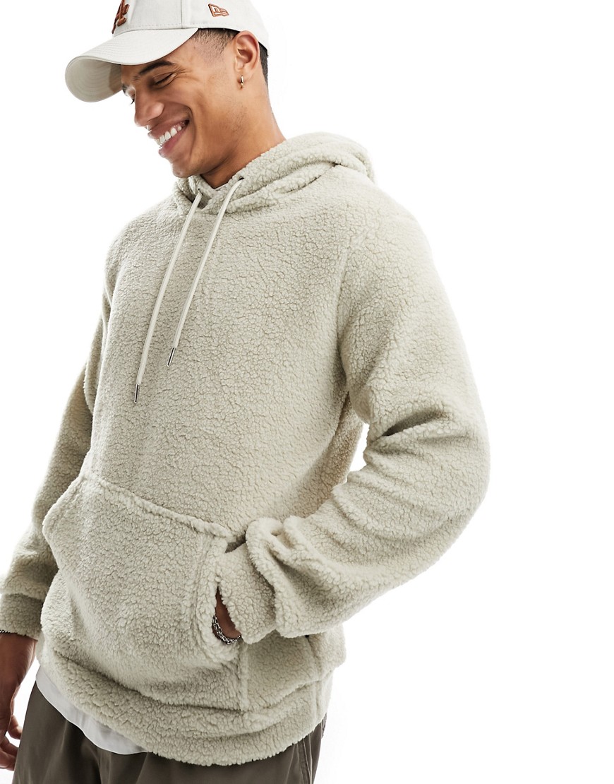 Only & Sons teddy borg hoodie in beige-Neutral