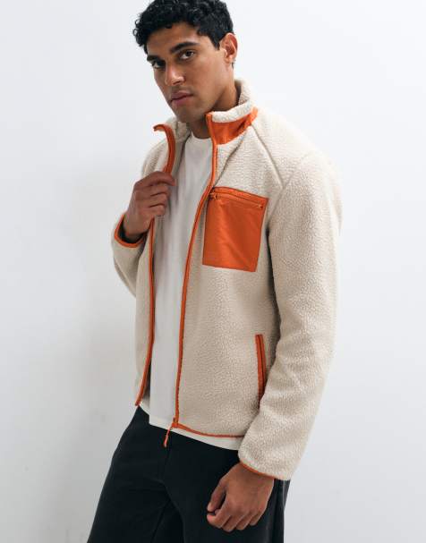 ONLY & SONS teddy-fleece med kontrastlomme i cream og orange - view 1