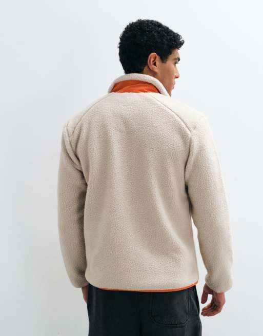 ONLY & SONS teddy fleece with contrast pocket in cream & orange, 3 of 5
