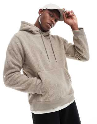 Only & Sons Teddy Hoodie In Beige-black