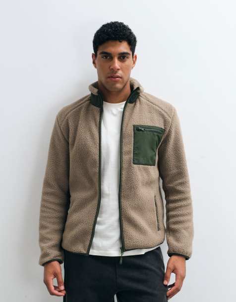 ONLY & SONS teddyfleece med kontrastficka i cream och khaki - view 1