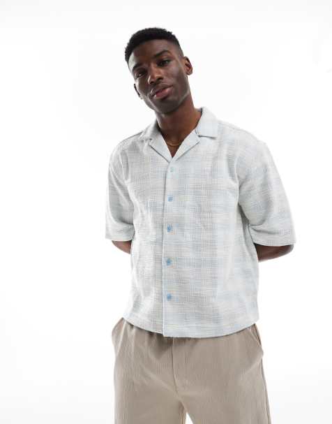 ONLY & SONS relaxed fit textured shirt in light blue check
