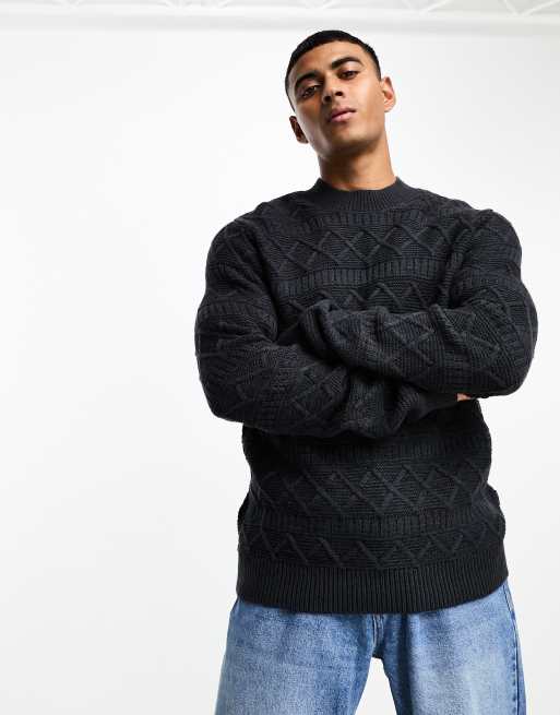 Only & Sons – Teksturowany dzianinowy sweter z okrągłym dekoltem w granatowym kolorze