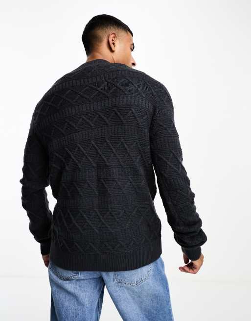 Only & Sons – Teksturowany dzianinowy sweter z okrągłym dekoltem w granatowym kolorze, 4 z 4