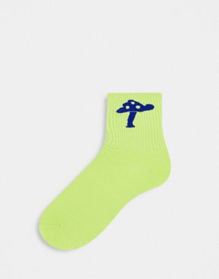 Only & Sons tennis socks with embroidered mushroom in lime