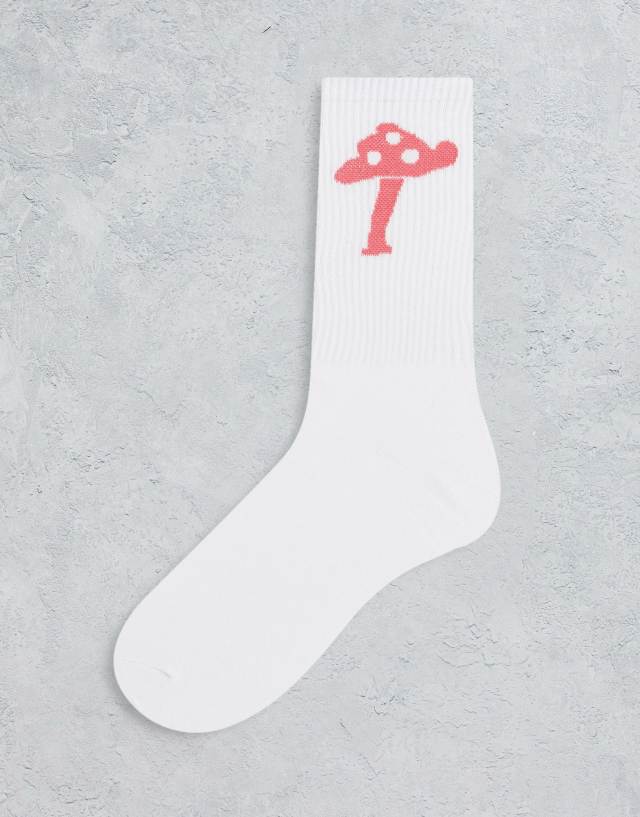 Only & Sons tennis socks with embroidered mushroom in white