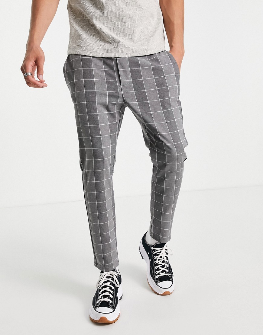Only & Sons - Ternede bukser med løbesnor i taljen i grå