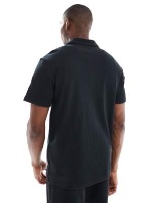 Only & Sons Texture Half Zip Polo In Black