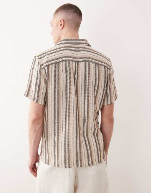 ONLY & SONS textured camp collar shirt in light brown stripes, 2 of 5