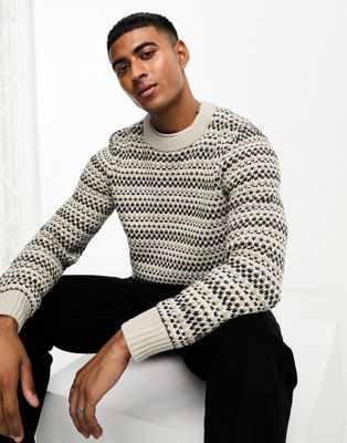 Only & Sons textured crew neck jumper in multi