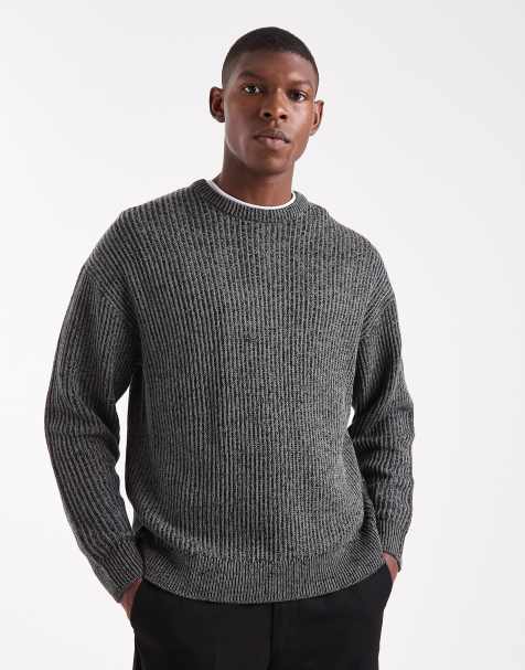 ONLY & SONS textured crew neck knit in charcoal - view 1