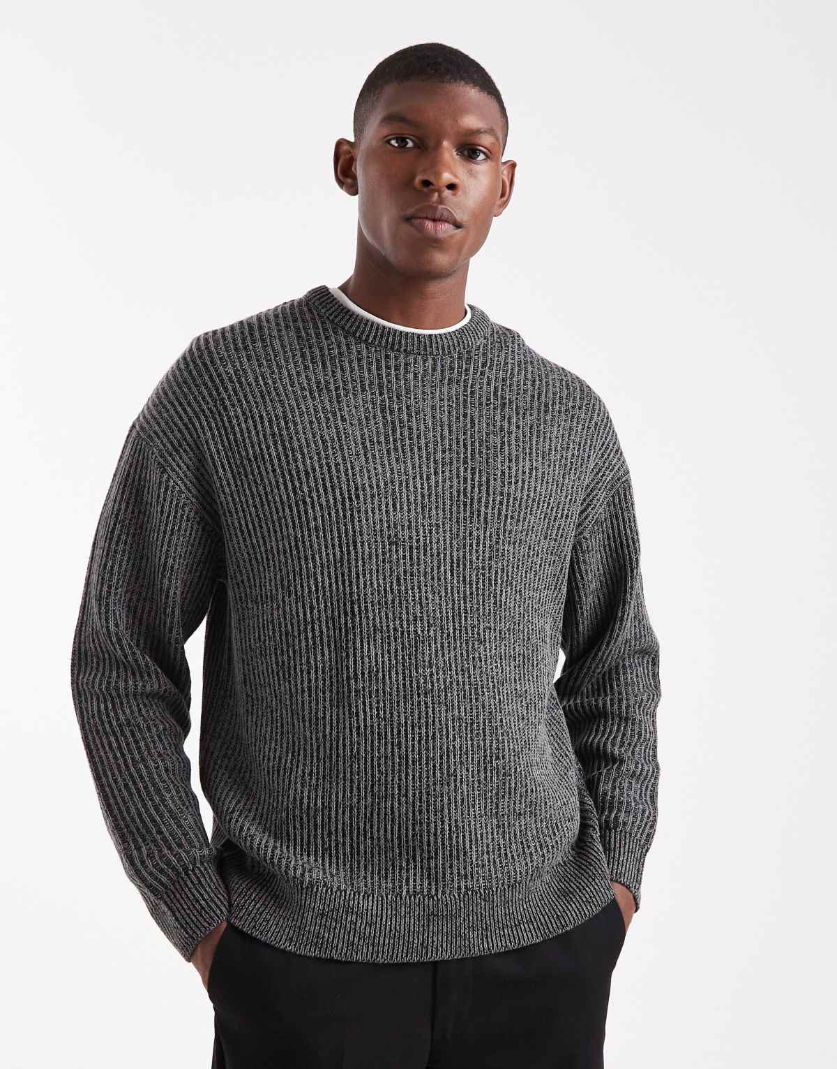 ONLY & SONS textured crew neck knit in charcoal
