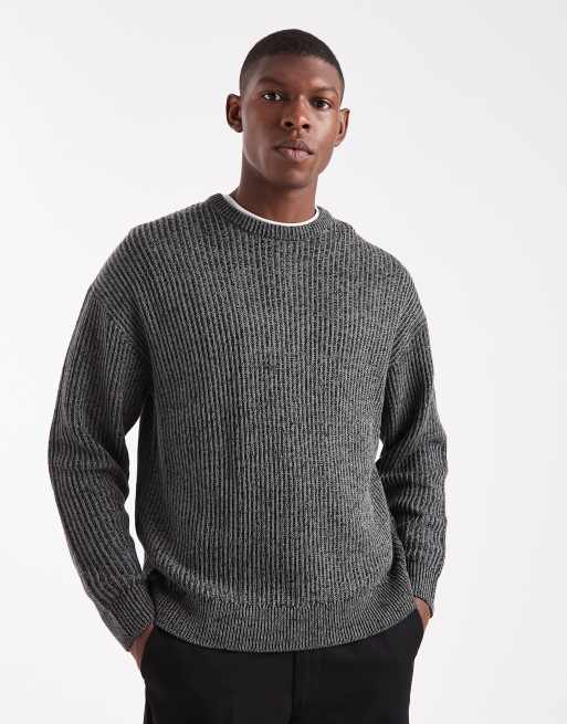 ONLY & SONS textured crew neck knit in charcoal