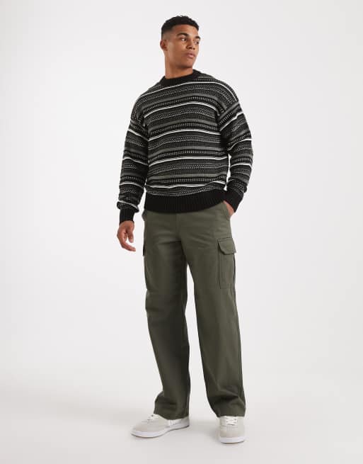 ONLY & SONS textured crew neck knit jumper in black & green, 2 of 5