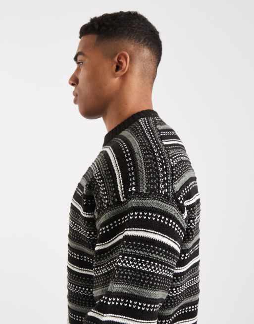 ONLY & SONS textured crew neck knit jumper in black & green, 4 of 5