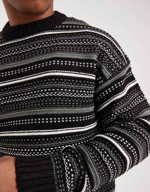 ONLY & SONS textured crew neck knit jumper in black & green, 5 of 5