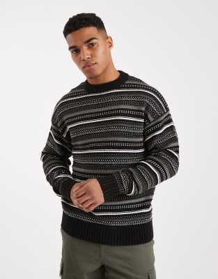 Only & Sons Textured Crew Neck Knit Sweater In Black