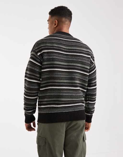 ONLY & SONS textured crew neck knit sweater in black & green, 3 of 5