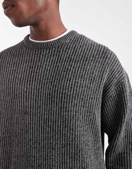 ONLY & SONS textured crew neck knit sweater in charcoal | ASOS