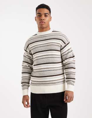 Only & Sons Textured Crew Neck Knit Sweater In White