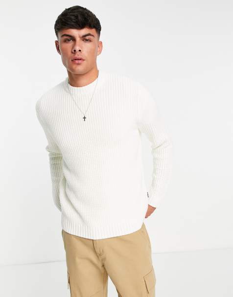 Only & Sons textured crew neck knitted sweater in white - view 1