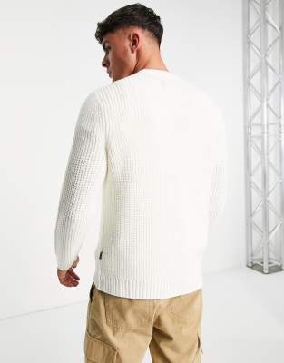 Only & Sons textured crew neck knitted sweater in white | ASOS
