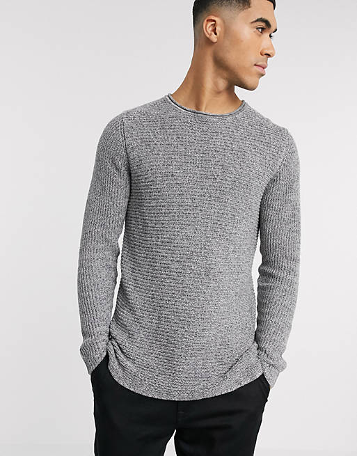 Only & Sons textured crew neck sweater in gray | ASOS