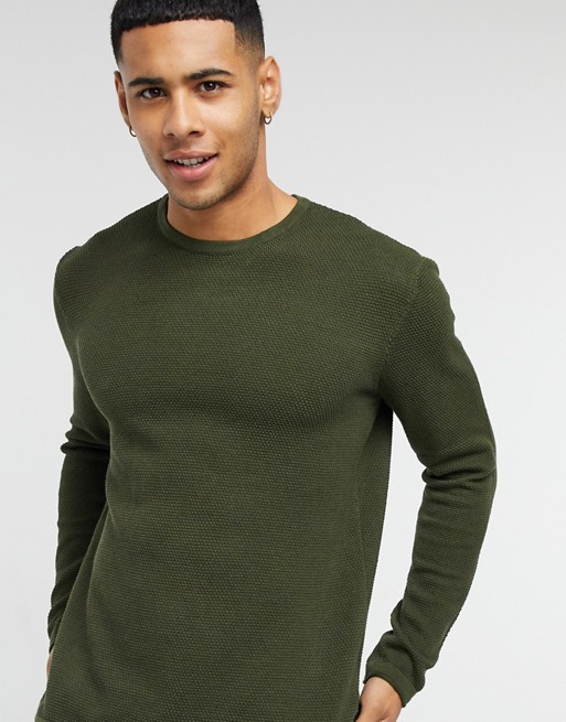 Only & Sons textured jumper in khaki