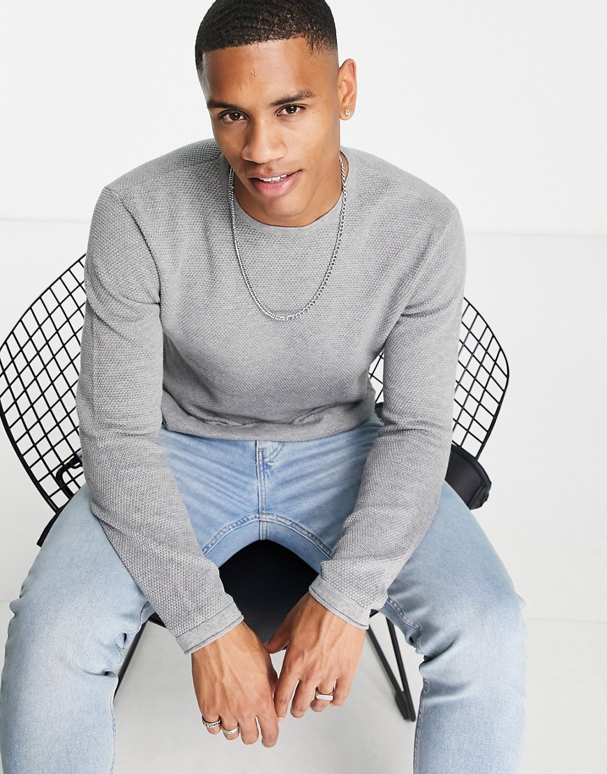 Only & Sons textured jumper with crew neck in grey